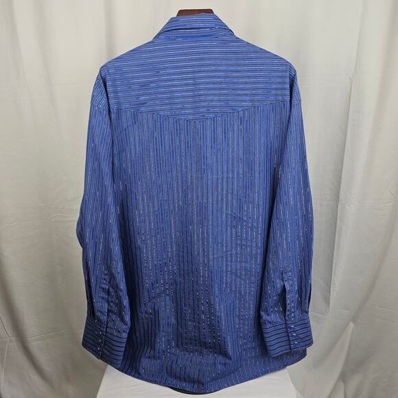 Vintage Wrangler Western Shirt Pearl Snap Blue Stripe 90s Cowboy Rodeo XL - Picture 5 of 5